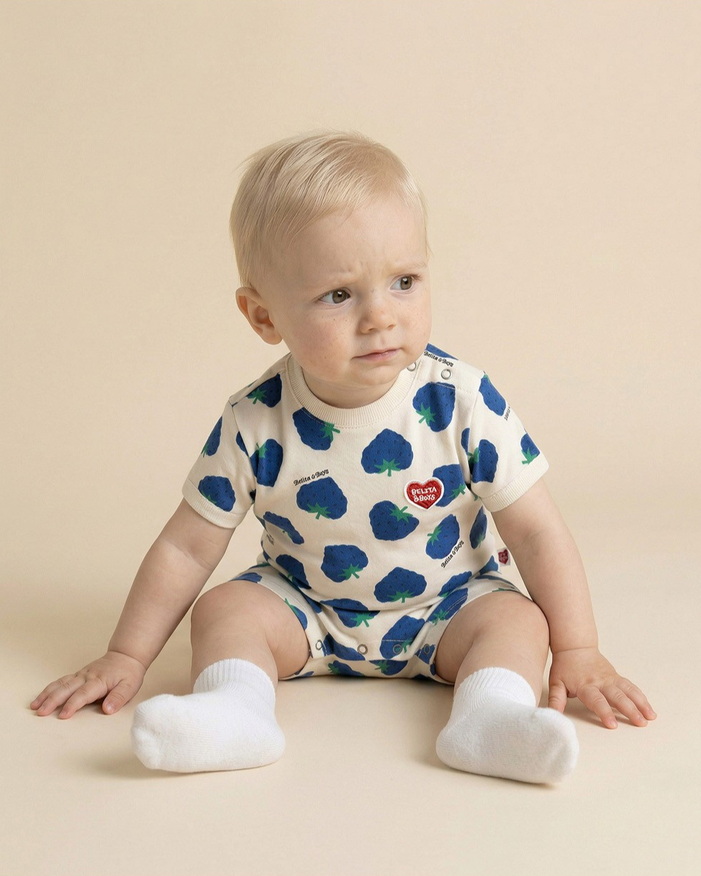 BABY Navy Berry Pattern Short Jumpsuit