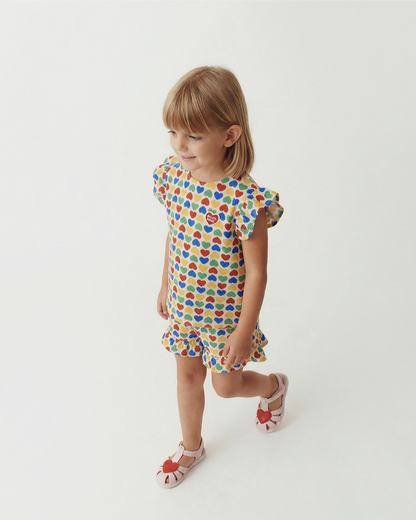 [GIRL SET] Cream Rainbow Heart Polysucker Blouse & Shorts