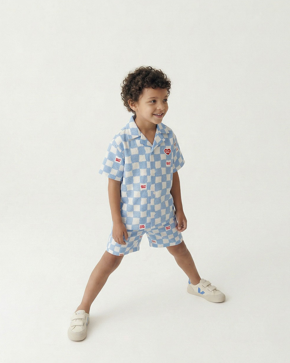 [SET] Light Blue Checkerboard Polysucker Shirt & Shorts