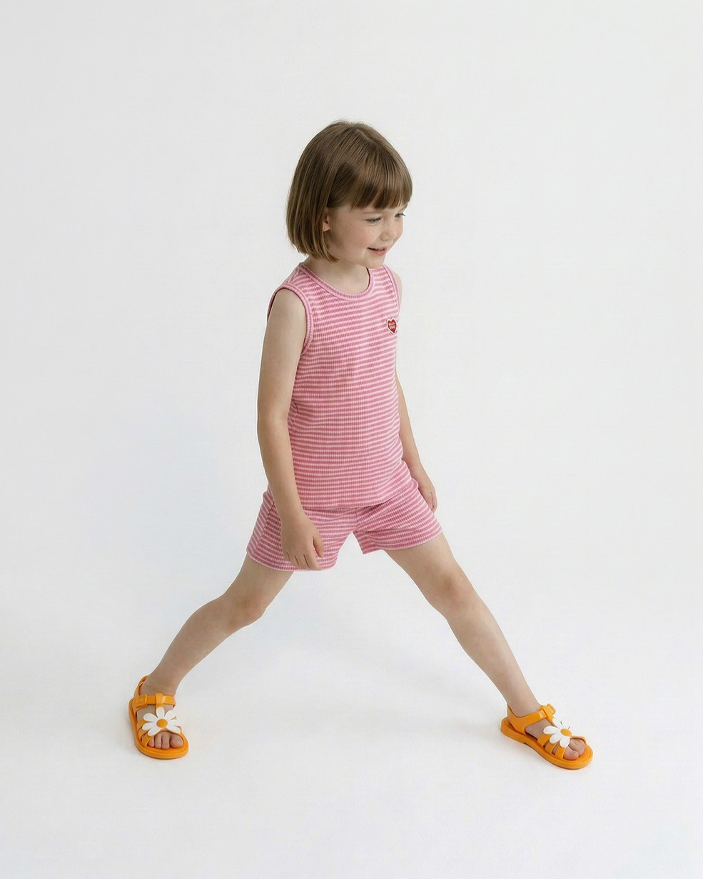 [SET] Pink BB Heart Stripe Sleeveless Shorts