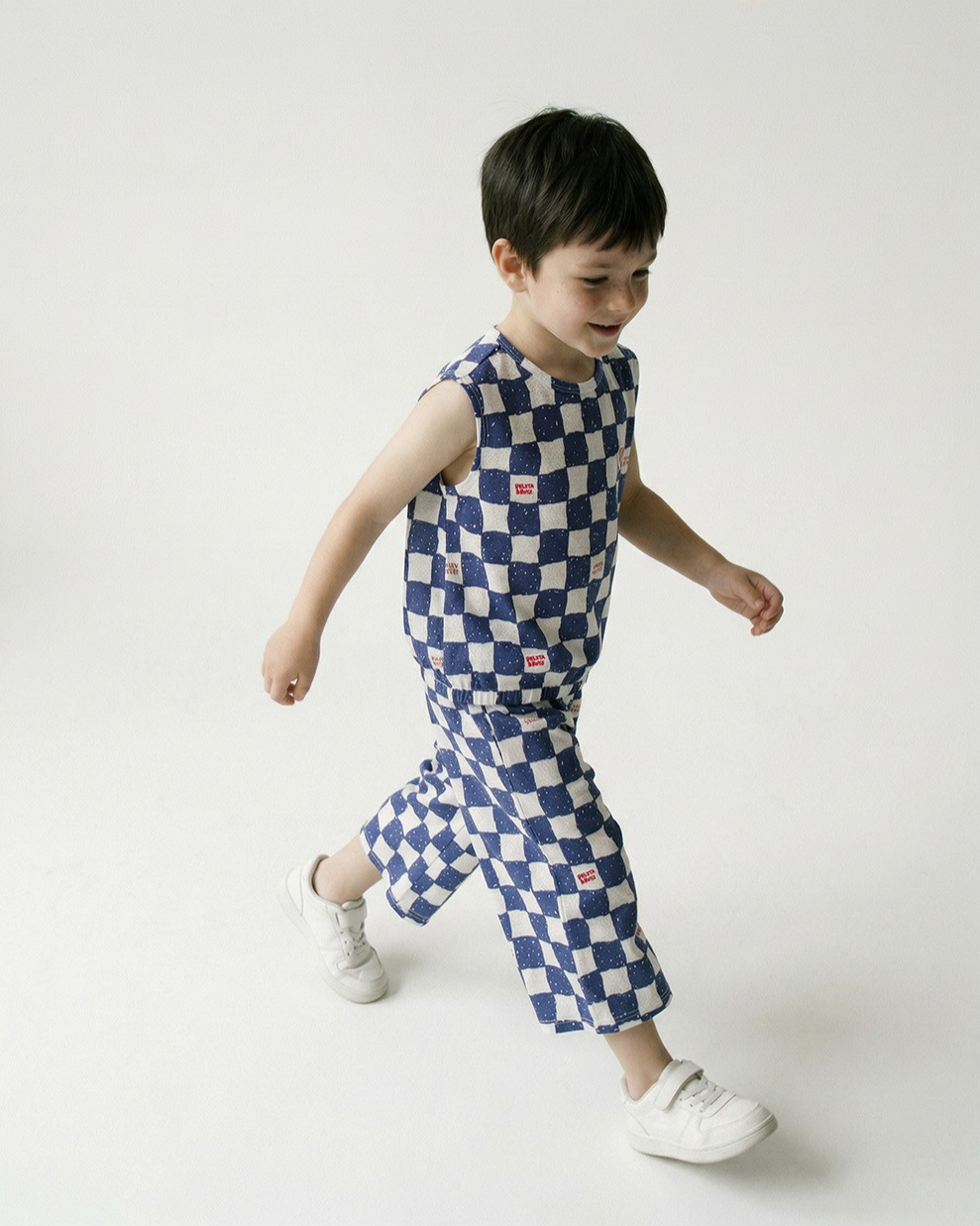 [SET] Blue Checkerboard Mesh Sleeveless Crop