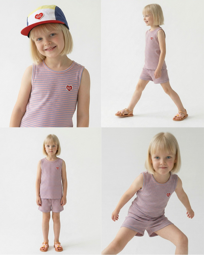 [SET] Violet BB Heart Stripe Sleeveless Shorts