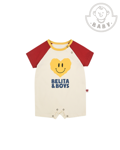 BABY Red Smile Heart Color Block Short Jumpsuit