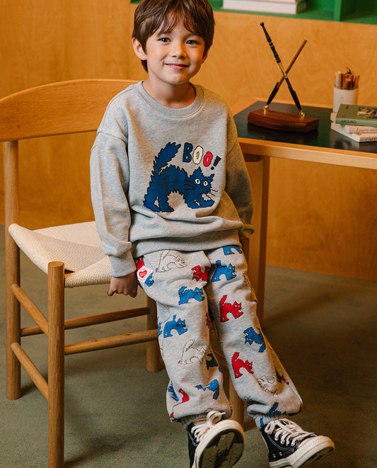 [SET] Melange Grey Cat Pattern Jogger