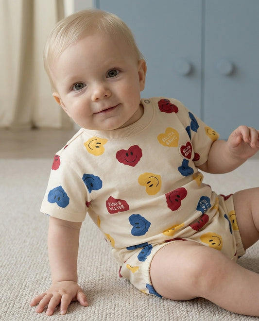 [BABY SET] Cream Smile Heart Pattern Shorts