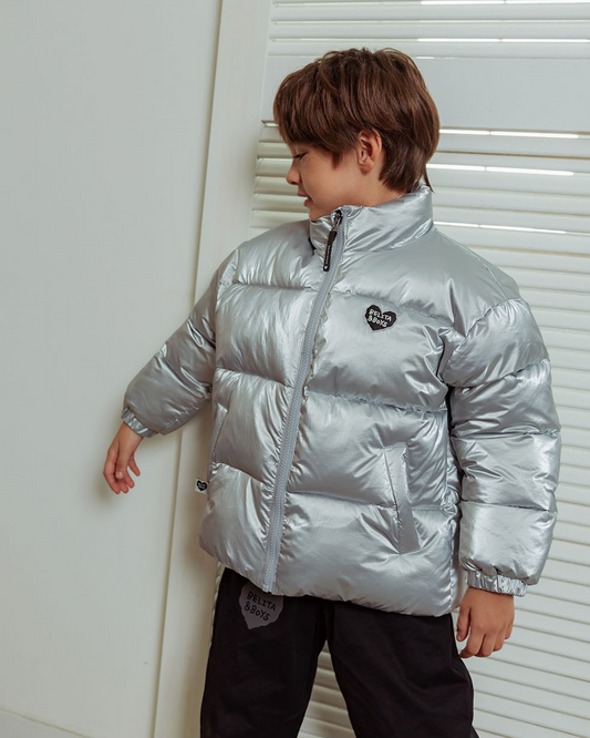 Satin Silver BB Heart Puffer Jumper