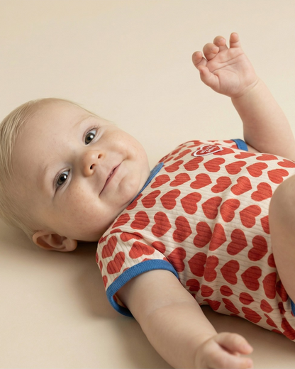 BABY Red BB Heart Pattern Short Bodysuit