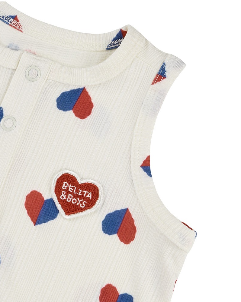 BABY Ivory Red Blue Heart Pattern Sleeveless Bodysuit