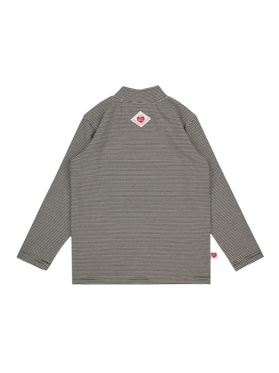 Black BB Heart Stripe High Neck Long Sleeve