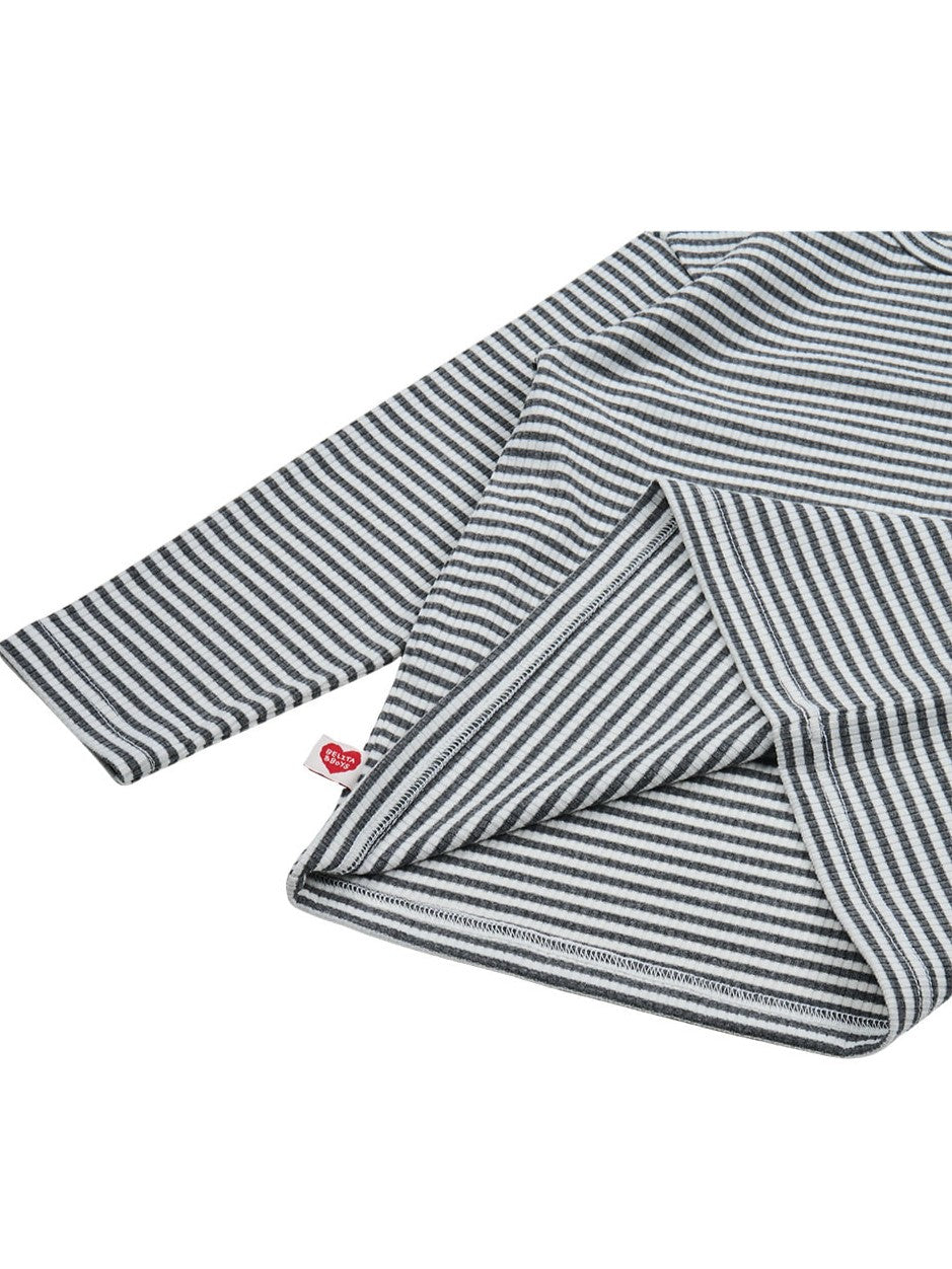 Grey BB Heart Stripe Rib Long Sleeve