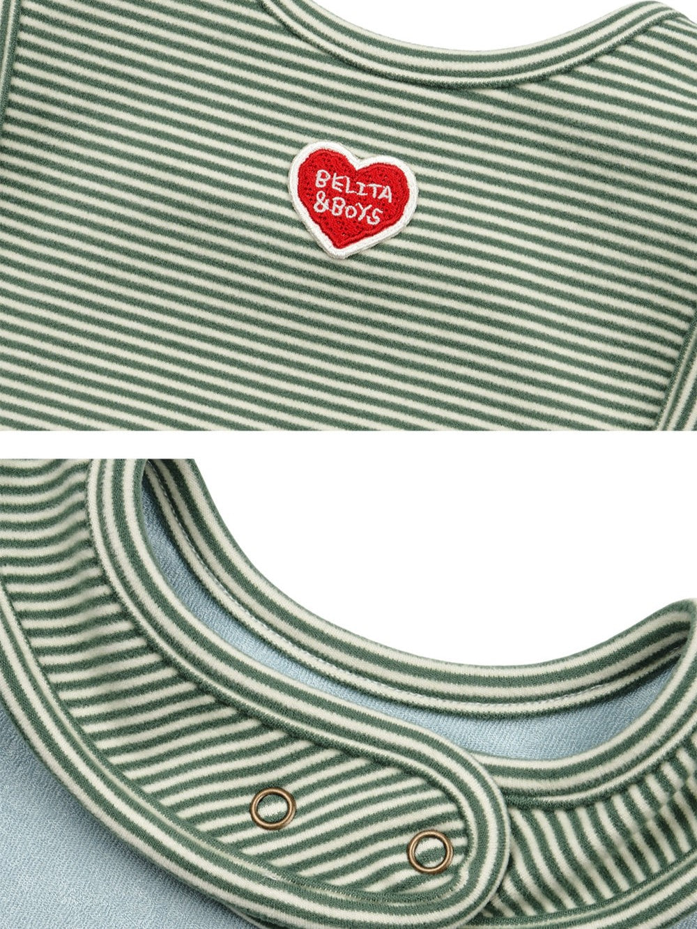 [BABY SET] Green Stripe Brushed Jumpsuit & Bib & Bonnet