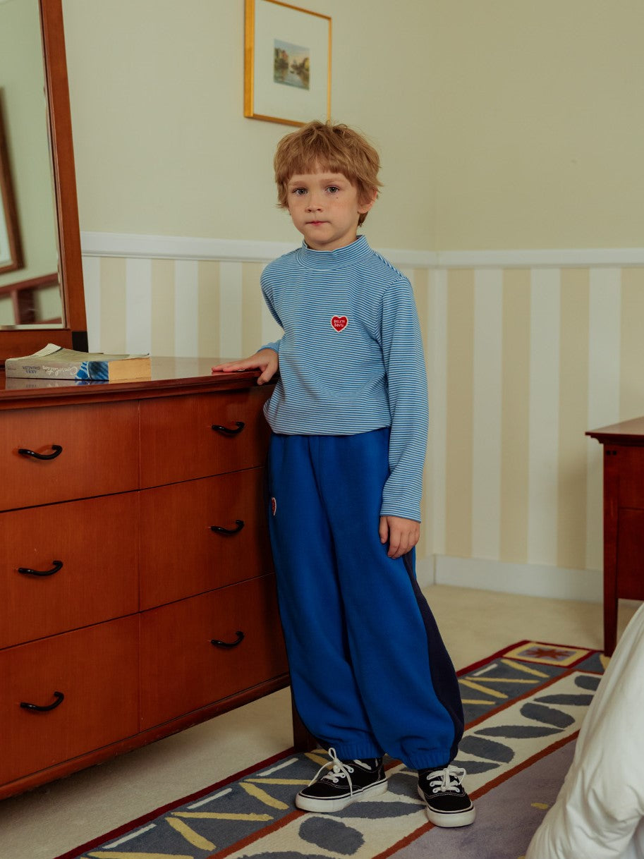 Blue BB Heart Stripe High Neck Long Sleeve