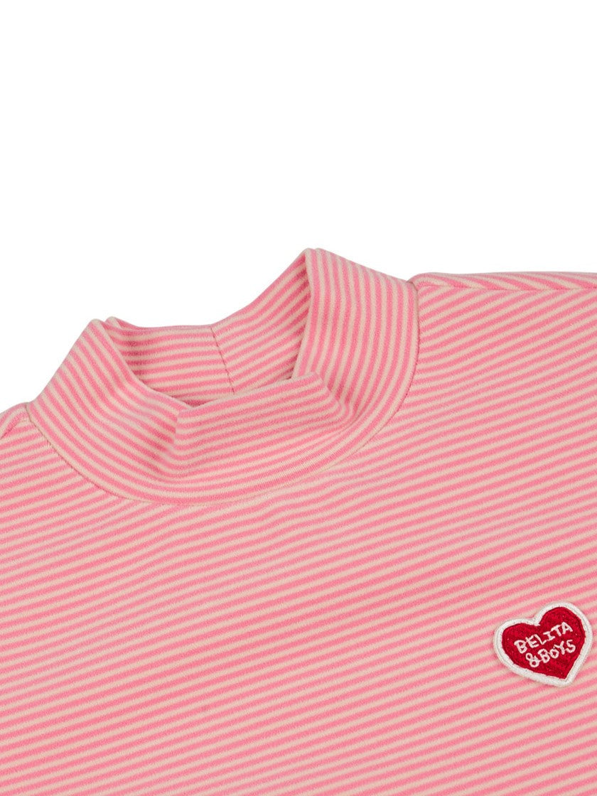 Pink BB Heart Stripe High Neck Long Sleeve