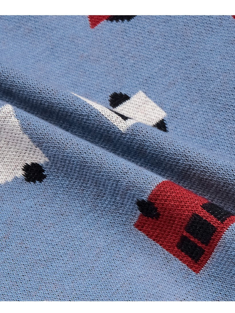 [BABY SET] Light Blue Bus and Truck Pattern Knit Cardigan & Bloomers