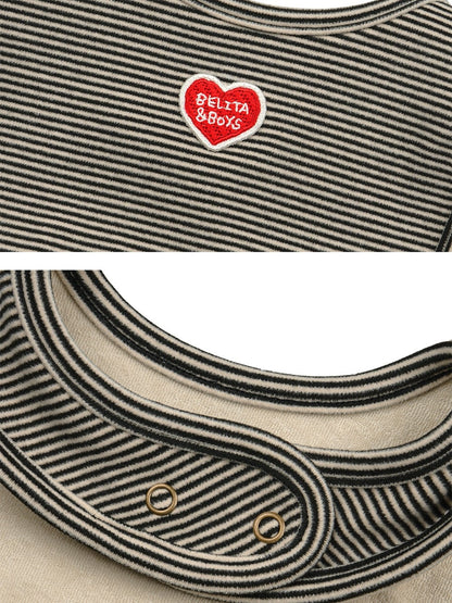 [BABY SET] Black Stripe Brushed Jumpsuit & Bib & Bonnet