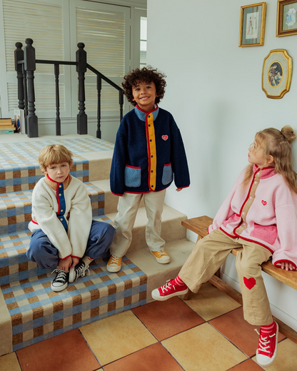 Navy BB Heart Color Block Dumble Fleece Jumper