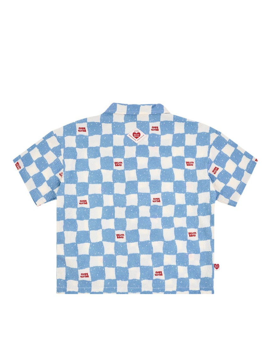 [SET] Light Blue Checkerboard Polysucker Shirt & Shorts