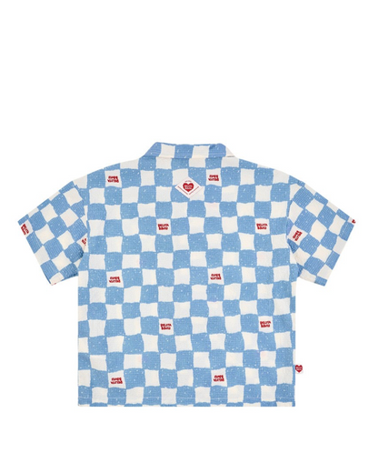 [SET] Light Blue Checkerboard Polysucker Shirt & Shorts