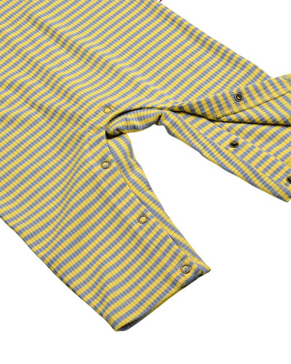 [BABY SET] Light Blue Stripe Rib Jumpsuit & Bib & Bonnet