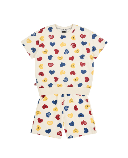 [SET] Cream Smile Heart Pattern Shorts
