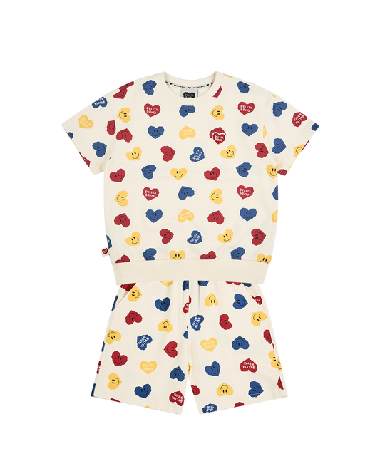 [SET] Cream Smile Heart Pattern Shorts