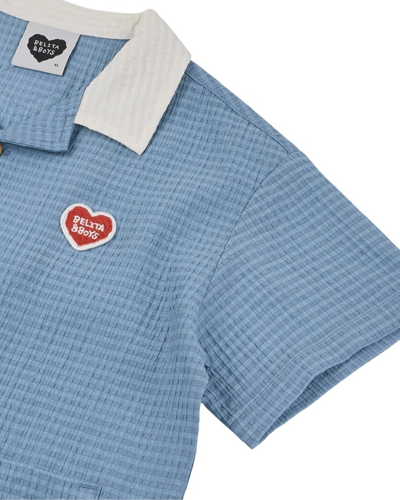 [SET] Light Blue Color Block Polysucker Shirt & Shorts