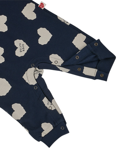 [BABY SET] Navy BB Heart Pattern Jumpsuit & Bonnet