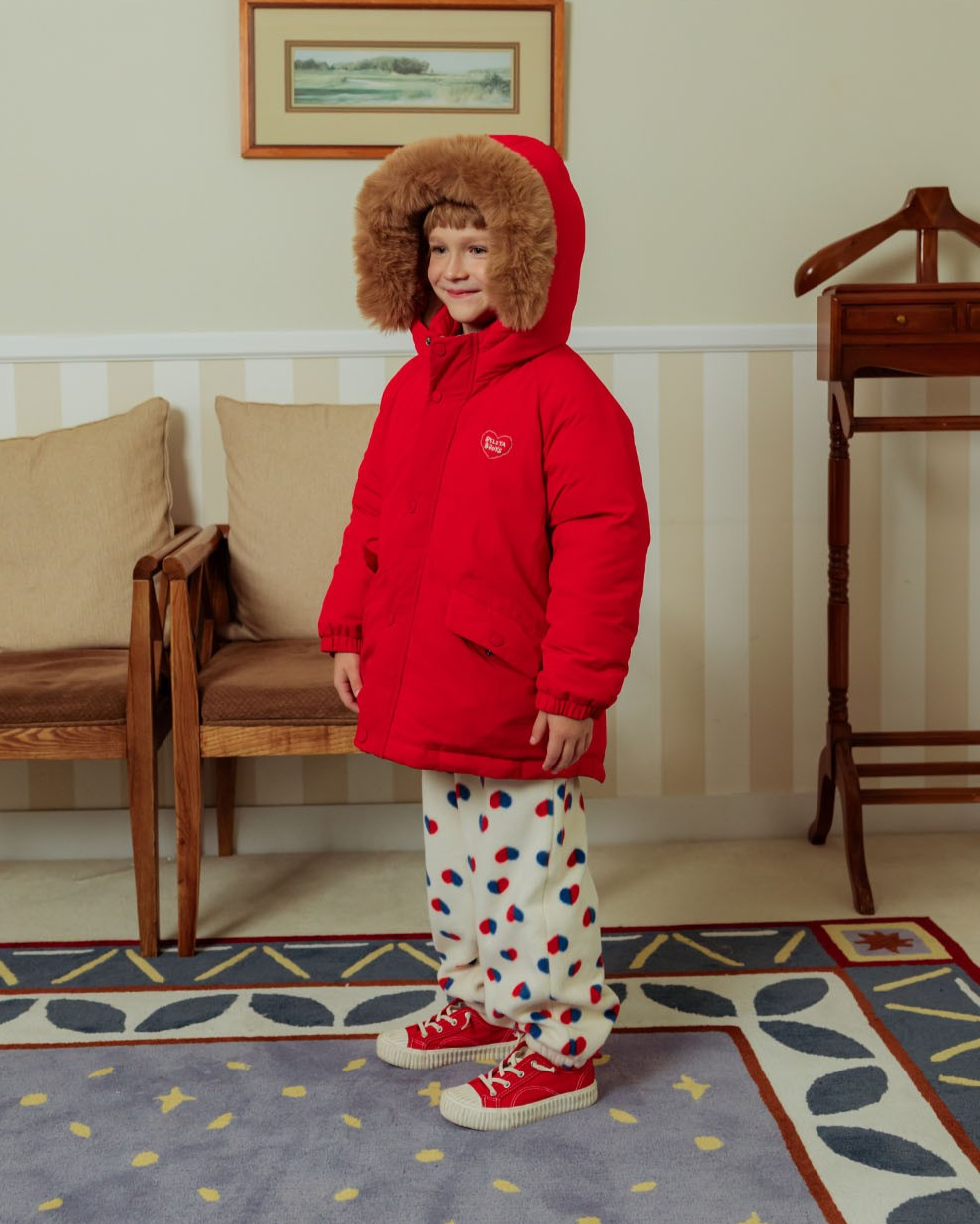 Red Duck Down Fur Hooded Taslan Jumper