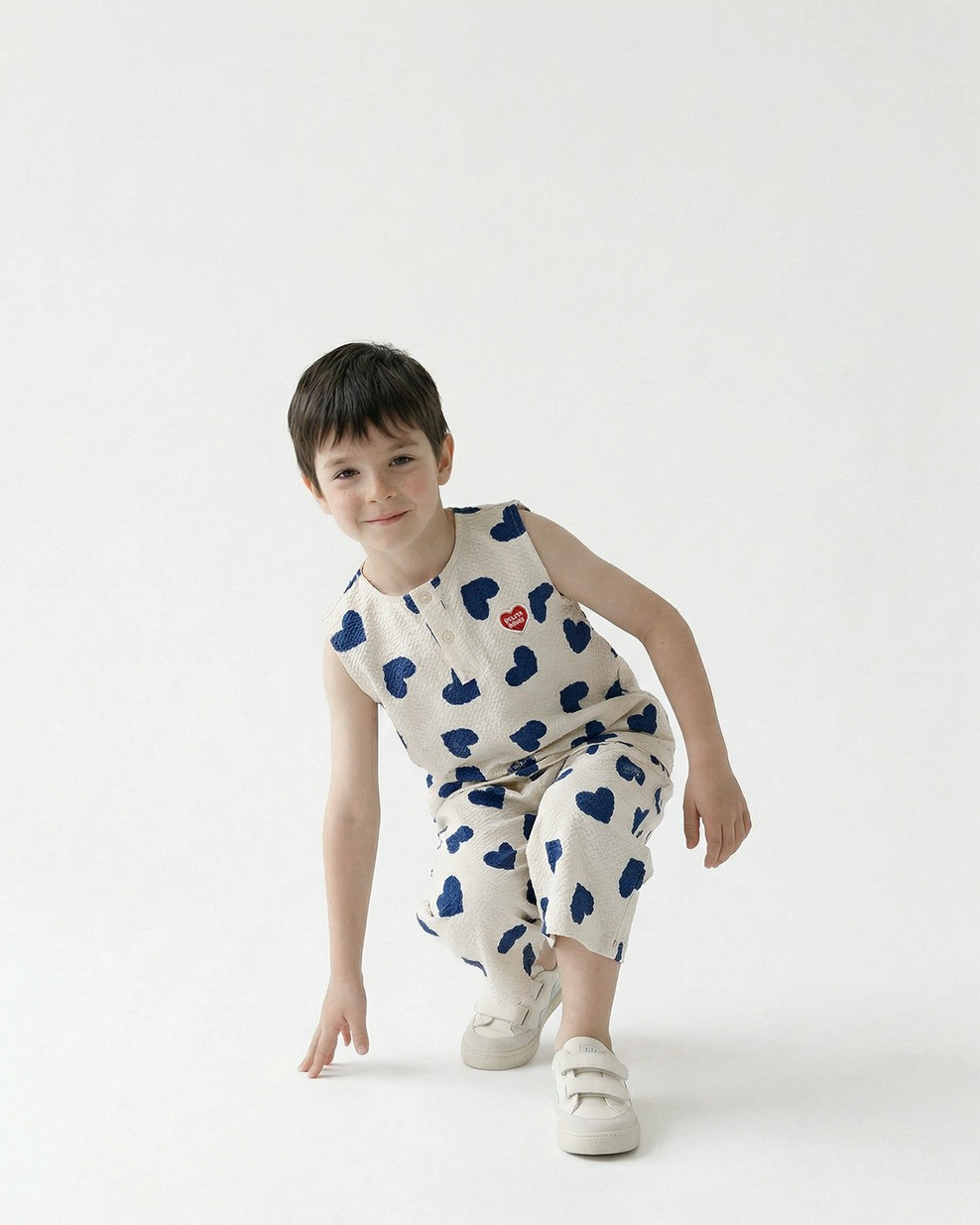 [SET] Blue Heart Pattern Polysucker Sleeveless Crop