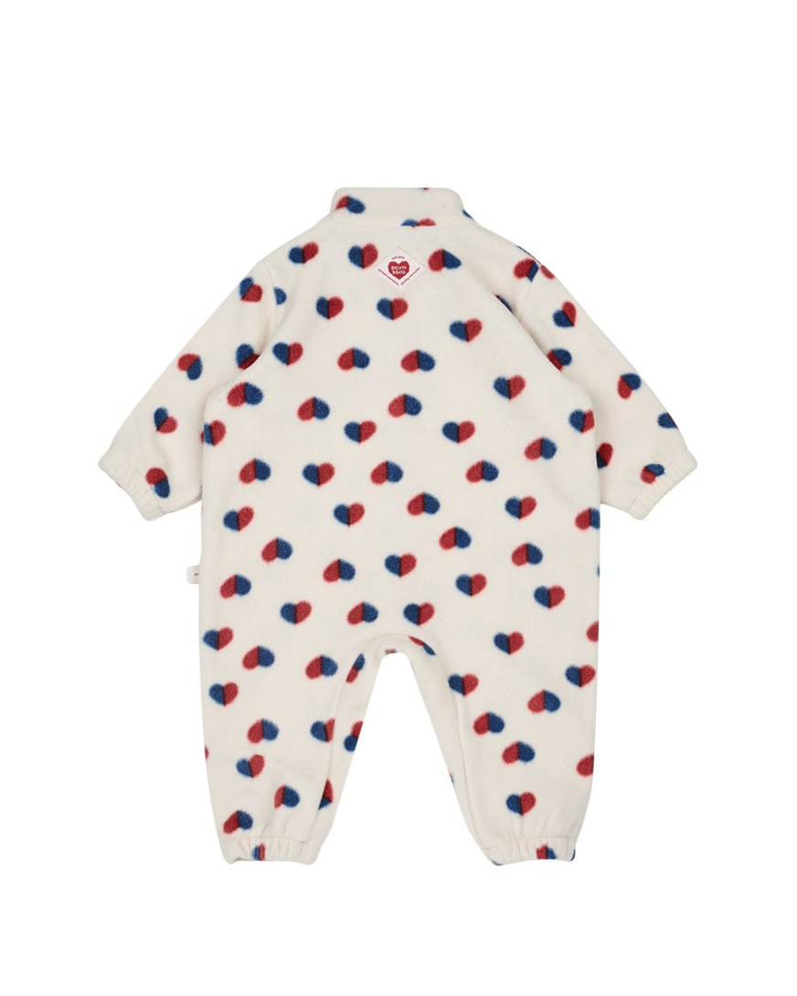 BABY Ivory Red Blue Heart Pattern Fleece Jumpsuit
