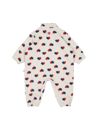 BABY Ivory Red Blue Heart Pattern Fleece Jumpsuit