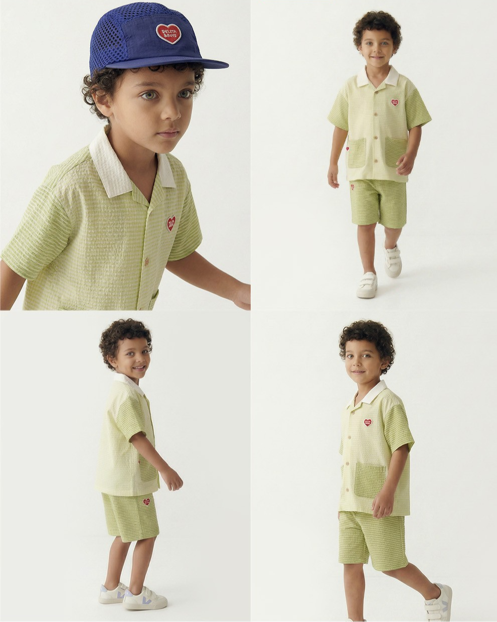 [SET] Green Color Block Polysucker Shirt & Shorts