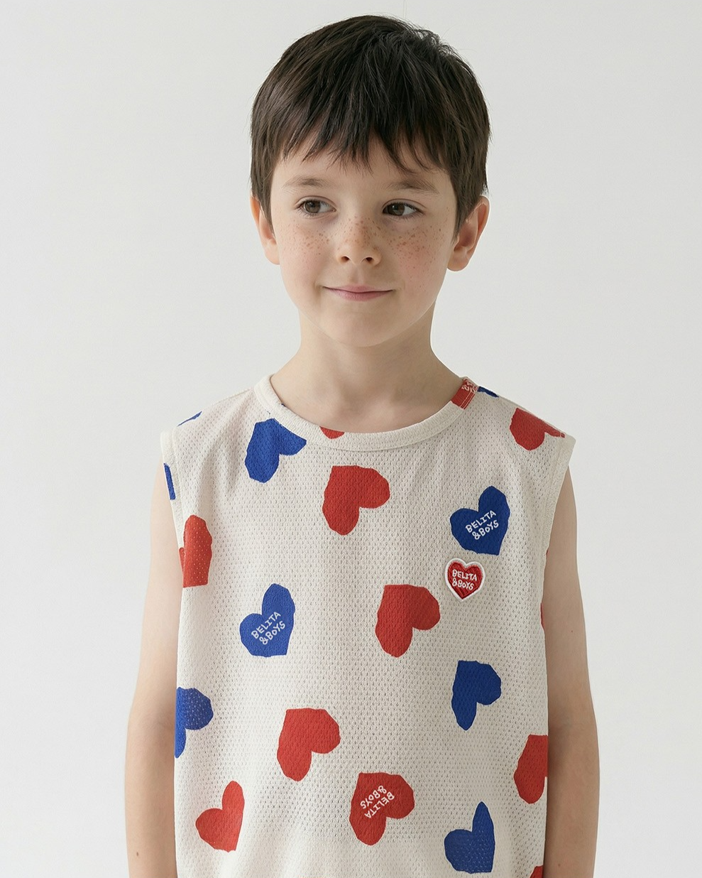 [SET] Ivory Red Blue Heart Pattern Mesh Sleeveless Crop