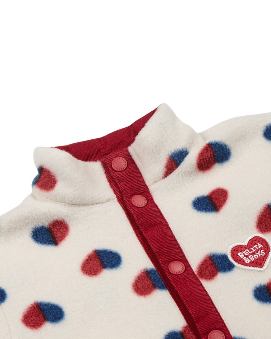 BABY Ivory Red Blue Heart Pattern Fleece Jumpsuit