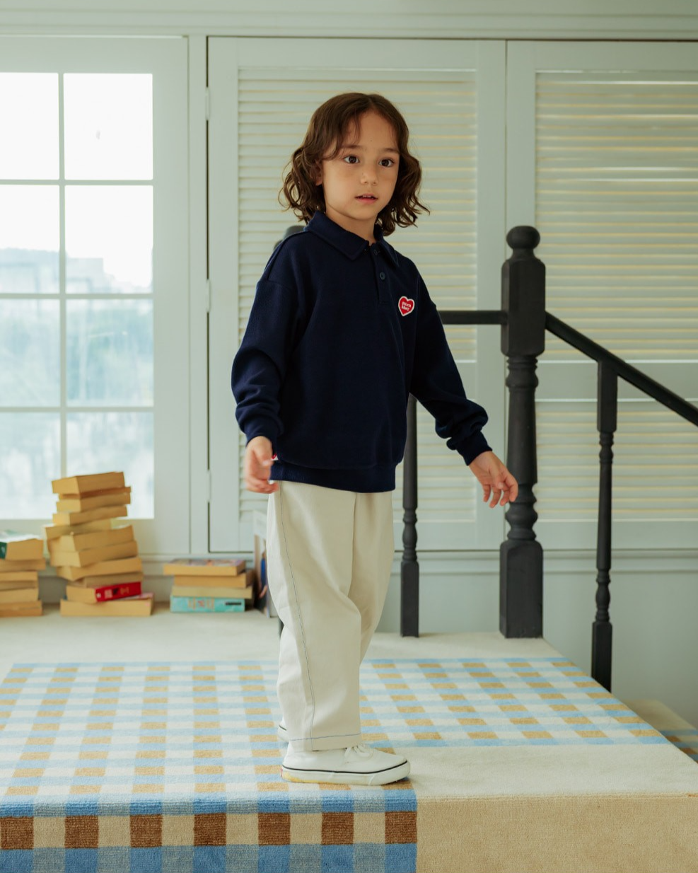 Navy BB Heart Collar Knit Sweater