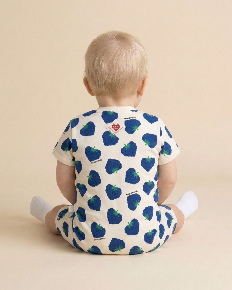 BABY Navy Berry Pattern Short Jumpsuit