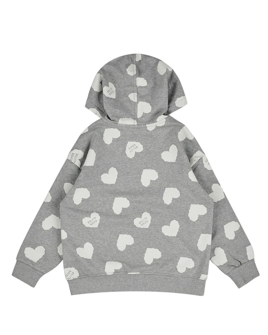 Grey BB Heart Pattern Zip Up Hood