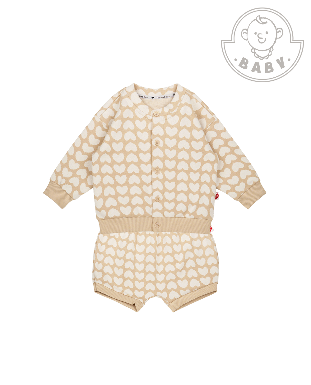 [BABY SET] Beige BB Heart Pattern Knit Cardigan & Bloomers