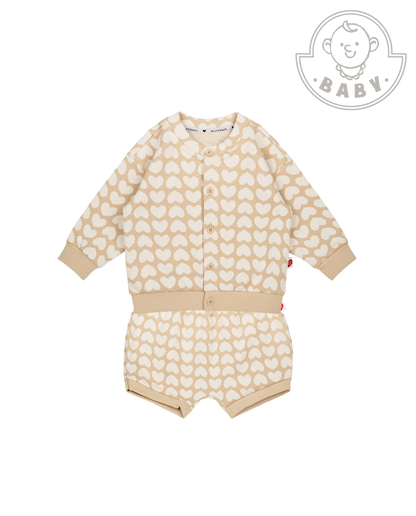 [BABY SET] Beige BB Heart Pattern Knit Cardigan & Bloomers