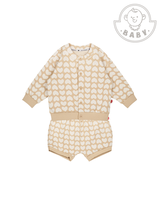 [BABY SET] Beige BB Heart Pattern Knit Cardigan & Bloomers