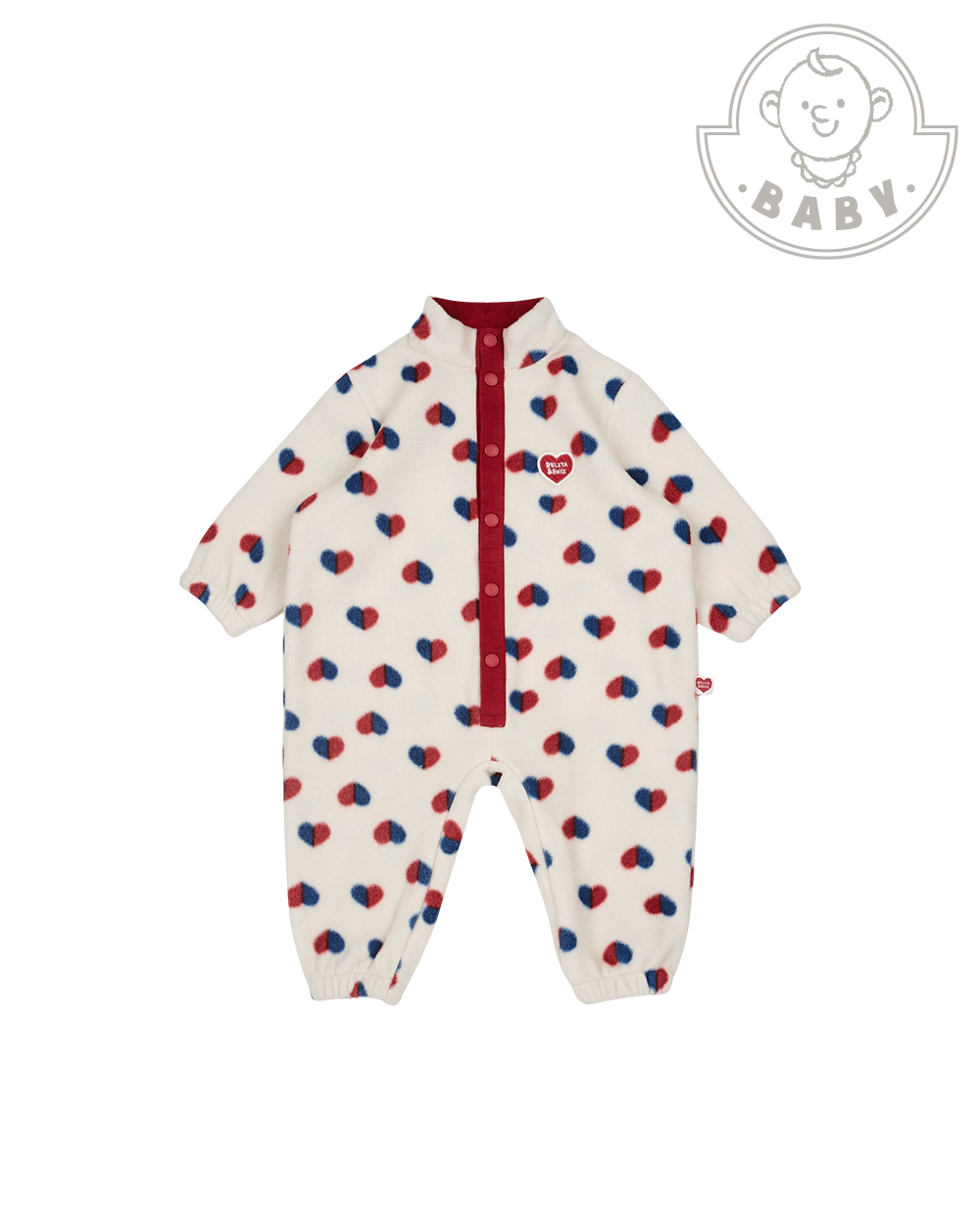 BABY Ivory Red Blue Heart Pattern Fleece Jumpsuit