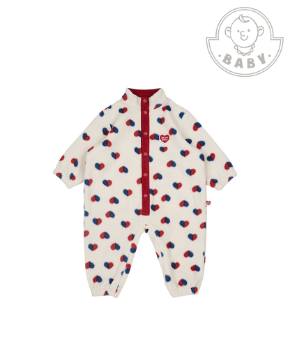 BABY Ivory Red Blue Heart Pattern Fleece Jumpsuit