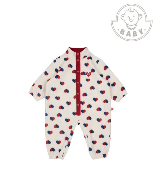 BABY Ivory Red Blue Heart Pattern Fleece Jumpsuit