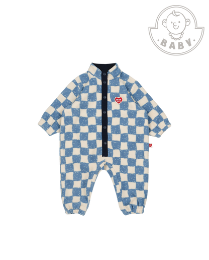 BABY Light Blue Checkerboard Fleece Jumpsuit