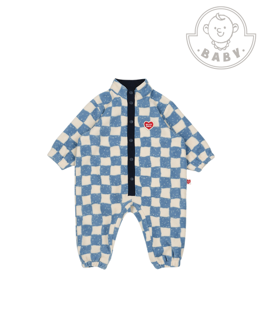 BABY Light Blue Checkerboard Fleece Jumpsuit
