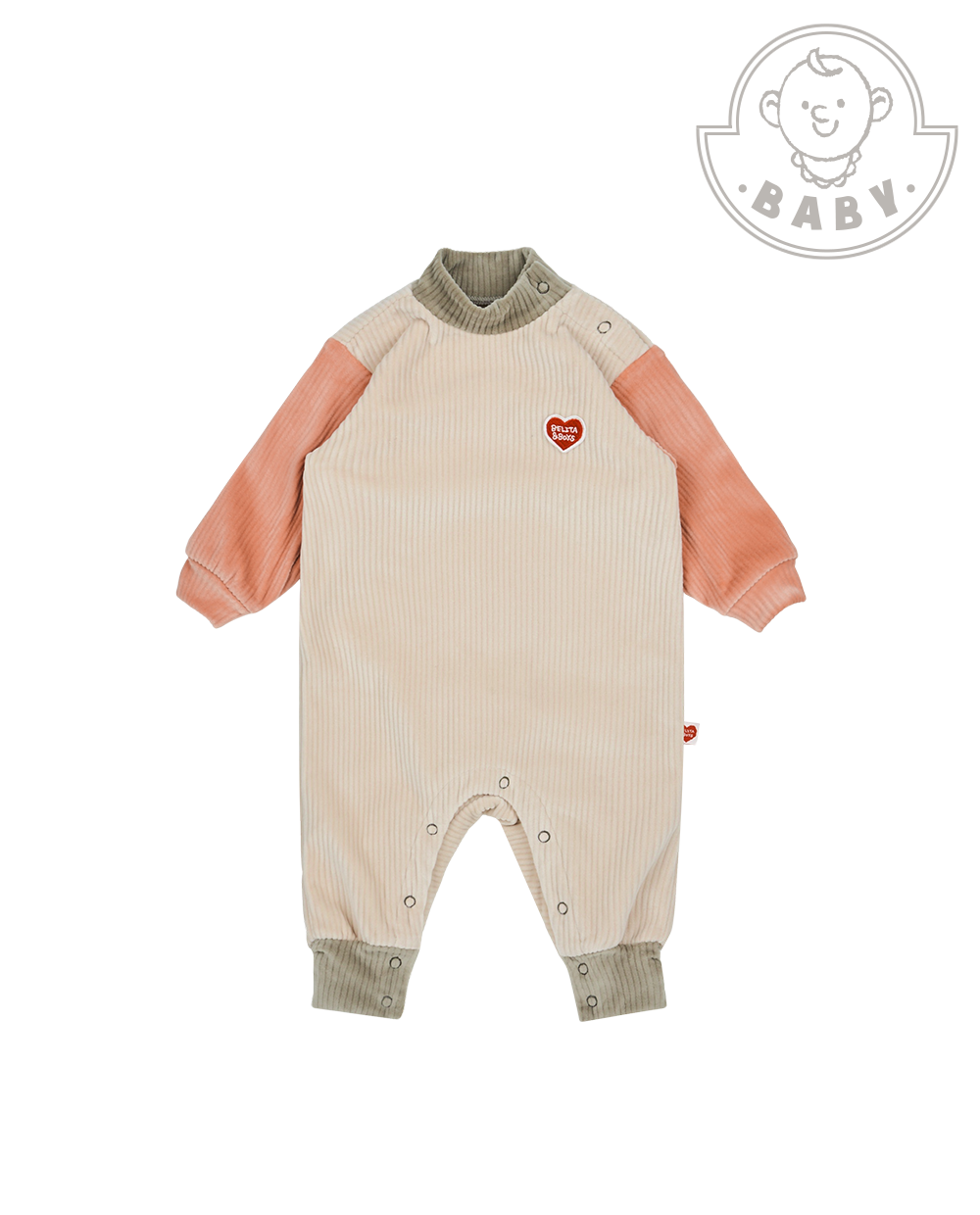 BABY Beige Color Block Velour Jumpsuit