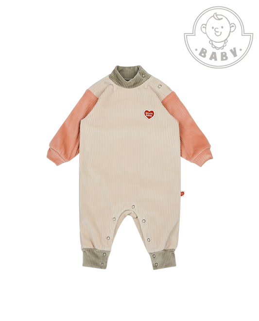 BABY Beige Color Block Velour Jumpsuit