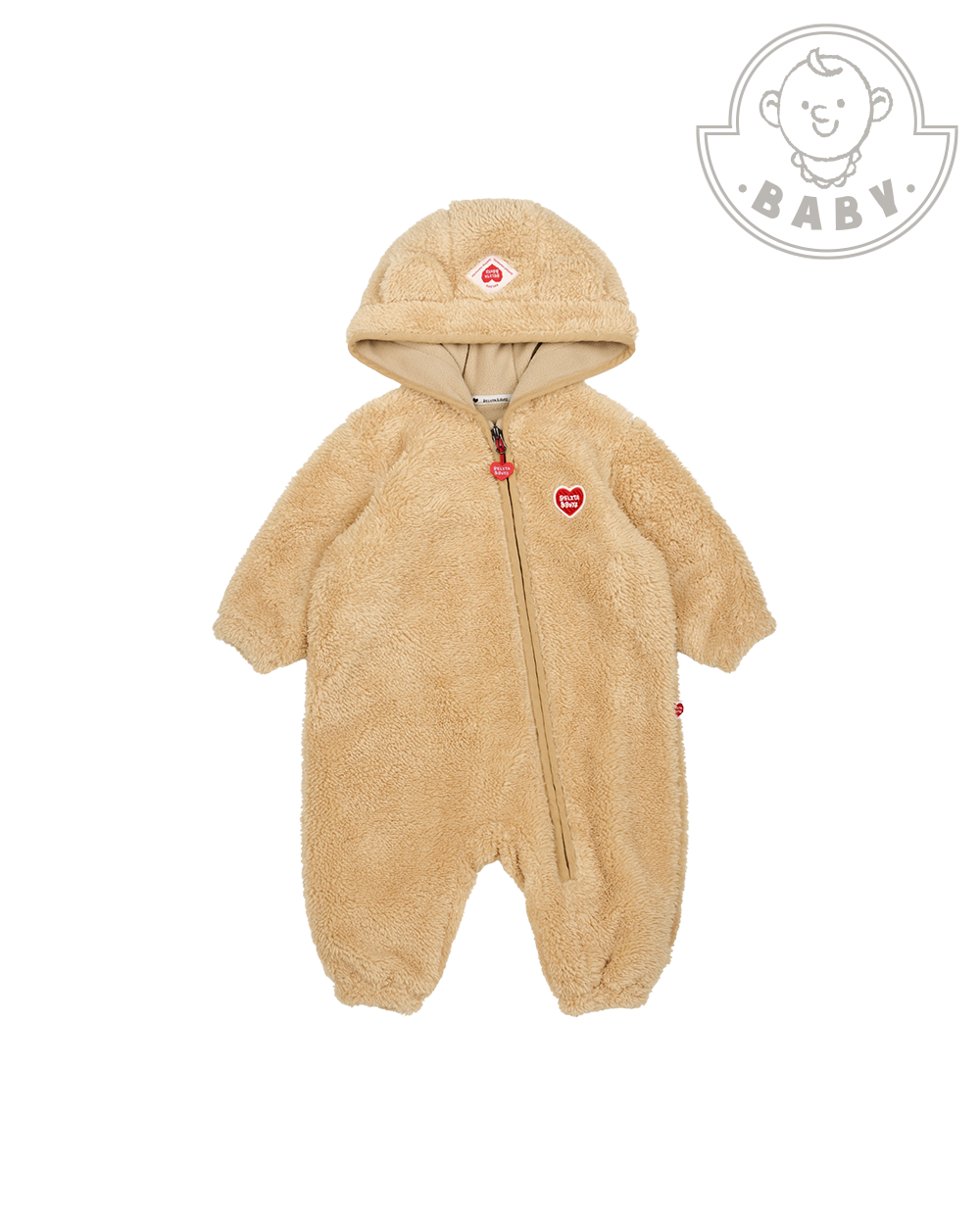 BABY Beige Bear Fur Hooded Jumpsuit