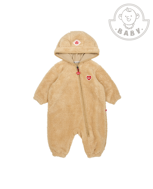 BABY Beige Bear Fur Hooded Jumpsuit