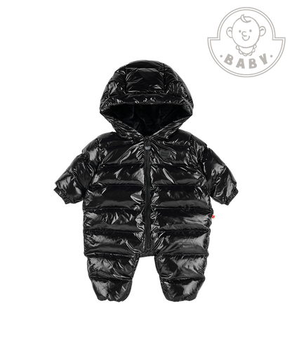 BABY Black Glossy Hooded Puffer Jumpsuit